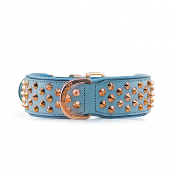 Baby blue leather dog collar with rose gold studs